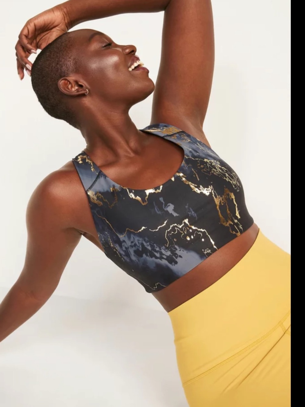 Old Navy Black Marble-Print Sports Bra with Gold Accents